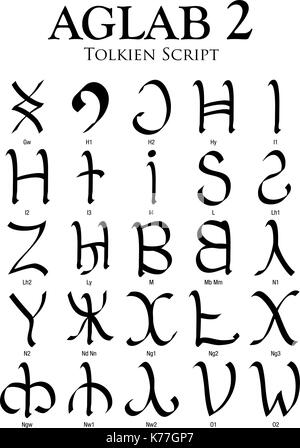 Alfabeto AGLAB - Tolkien Script su sfondo bianco - Immagine vettoriale Illustrazione Vettoriale