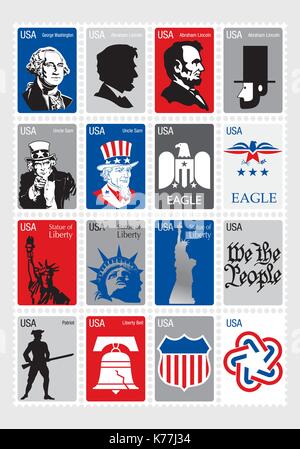 USA simboli - Consente di impostare le icone incorniciato timbri Illustrazione Vettoriale