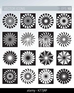 Set di otto icone del design in bianco e nero Illustrazione Vettoriale