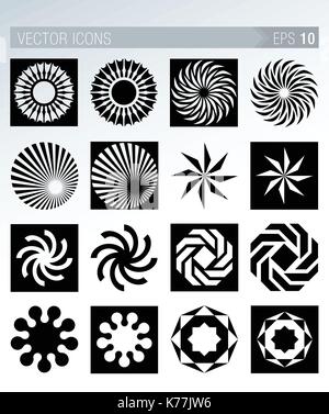 Set di otto icone del design in bianco e nero Illustrazione Vettoriale