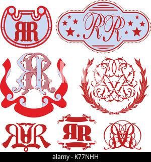 Set di rr monogrammi e decorativi modelli emblema con due lettere ss. vettore collezione Illustrazione Vettoriale