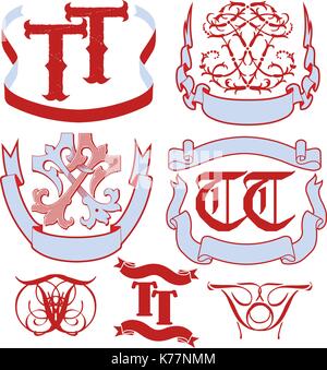 Set di tt monogrammi e decorativi modelli emblema con due lettere ss. vettore collezione Illustrazione Vettoriale