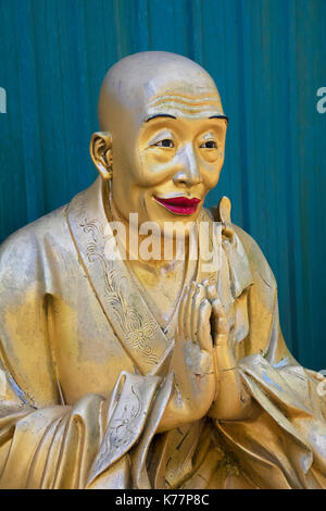 Lifesize statue di Buddha linea la passerella di il Monastero dei Diecimila Buddha in hong kong cina Foto Stock