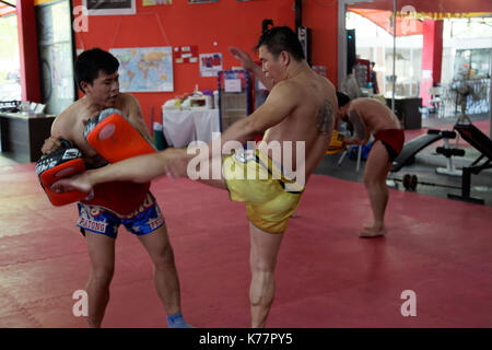 Muay Thai palestra in Thailandia Foto Stock