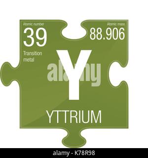 Simbolo di ittrio. Elemento numero 39 della tavola periodica degli elementi - Chimica - pezzo di puzzle con sfondo verde Illustrazione Vettoriale