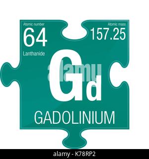 Simbolo di gadolinio. Elemento numero 64 della tavola periodica degli elementi - Chimica - pezzo di puzzle con sfondo verde Illustrazione Vettoriale