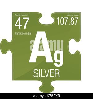 Simbolo d'argento. Elemento numero 47 della tavola periodica degli elementi - Chimica - pezzo di puzzle con sfondo verde Illustrazione Vettoriale