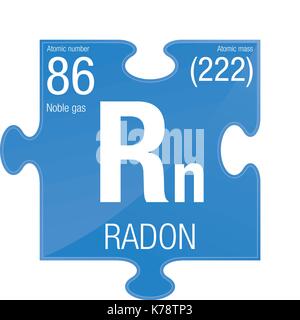 Simbolo del radon. Elemento numero 86 della tavola periodica degli elementi - Chimica - pezzo di puzzle con sfondo blu Illustrazione Vettoriale