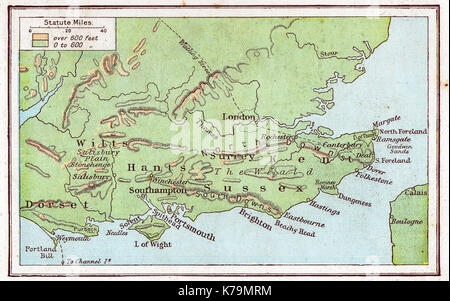 1914 Mappa di Sud Est Inghilterra Foto Stock