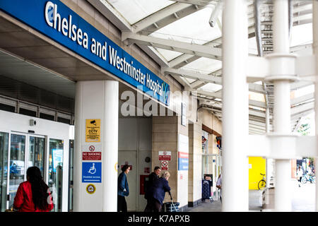 Londra, Regno Unito. Xv Sep, 2017. ventidue persone vengono trattate per ustioni dopo un attacco terroristico su Londra la district line della metropolitana fino a parsons green questa mattina. polizia evacuati la zona e hanno identificato un sospetto. Chelsea e westminster Hospital di Londra ovest ricevuto quattordici vittime, consultando un certo numero di loro gravi ustioni unità. Credito: whitebox media/alamy live news Foto Stock