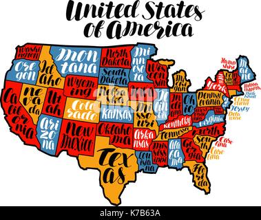 Usa mappa country, Stati Uniti d'America. lettering illustrazione vettoriale Illustrazione Vettoriale