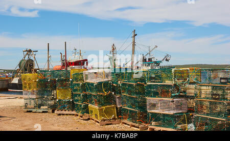Lobster Pot in banchina, Port au choix, Terranova, Canada Foto Stock