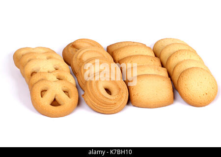 Il burro danese i cookie, biscotti al burro su bianco Foto Stock