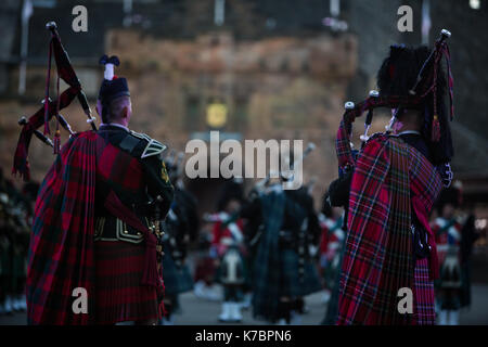 Edinburgh Royal Tattoo di fronte al Castello di Edimburgo, a Edimburgo, in Scozia, il 15 settembre 2017. Foto Stock