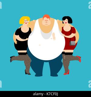 Lucky fat guy e ragazze. ingordo di spessore l uomo e la donna. fatso illustrazione vettoriale Illustrazione Vettoriale