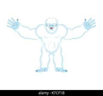 Yeti gioiosa. bigfoot allegro. abominevoli pupazzo di neve happy. illustrazione vettoriale Illustrazione Vettoriale