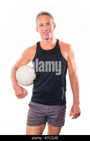 Giocatore di volleyball della spiaggia studio shot su bianco Foto Stock