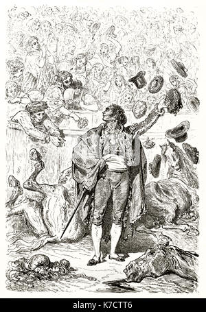 Vecchia illustrazione della corrida (Matador trionfo). Da Dore, publ. in Le Tour du Monde, Parigi, 1862 Foto Stock