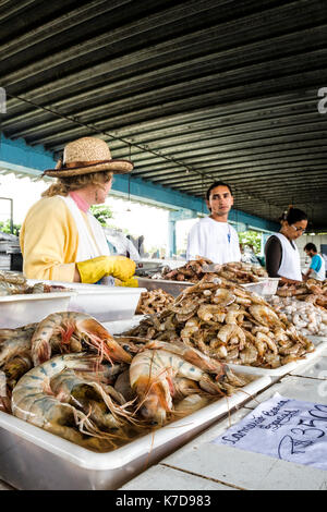 Gamberetti freschi per la vendita nel mercato del pesce di Ubatuba, una città costiera a Sao Paulo stato. Ubatuba, Sao Paulo, Brasile. Foto Stock