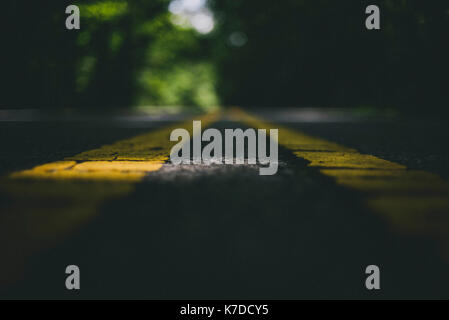 Close-up di segnaletica orizzontale sulla strada Foto Stock