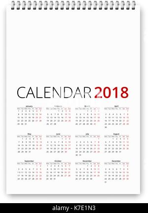 Calendario 2018 vettore Illustrazione Vettoriale