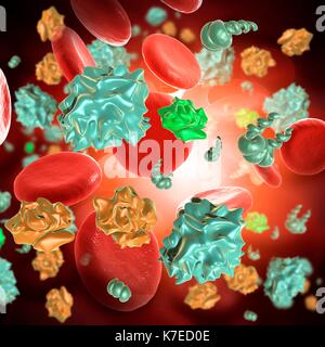 Illustrazione di Borbone le particelle di virus nel flusso sanguigno. Foto Stock