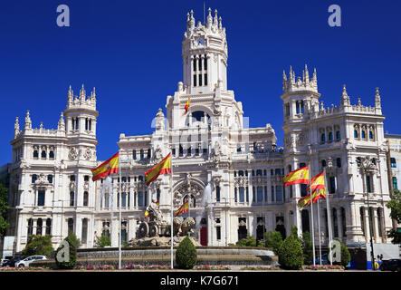 Il cibele palace (municipio), e la fontana di Madrid in Spagna Foto Stock