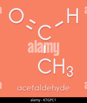 Acetaldeide (etanale) molecola, struttura chimica. acetaldeide è una molecola tossica responsabile di molti sintomi di alcol sbornia. apparato scheletrico per Foto Stock