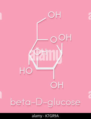 Glucosio (destrosio, zucchero d'uva) molecola (beta-D-glucopiranosio forma). formula scheletrico. Foto Stock