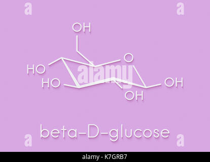 Glucosio (destrosio, zucchero d'uva) molecola (beta-D-glucopiranosio forma). formula scheletrico. Foto Stock