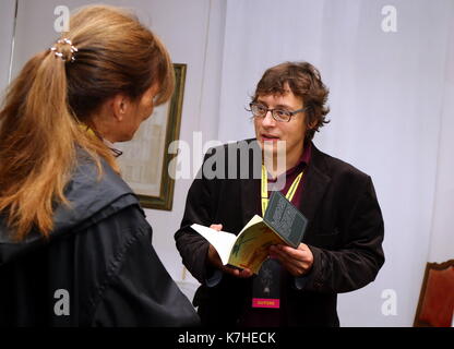 L'Italia, Pordenone: autore russo Andrej astvacaturov partecipare alla conferenza stampa durante una manifestazione letteraria pordenonelegge.it xvii bookfest con autori dal 13 al 17 settembre a Pordenone il 16 settembre, 2017. Foto Stock