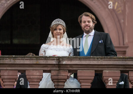 Amorbach, Germania. 16 Set 2017. Matrimonio religioso del principe ereditario Ferdinando di Leiningen e della principessa Viktoria Luise von Preussen ad Amorbach (Baviera), Germania. Il 16 settembre 2017. Foto: Erhardt Szakacs /Picture Alliance |/Picture Alliance/dpa/Alamy Live News Foto Stock