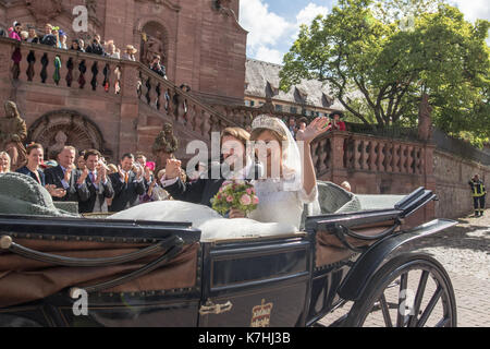 Amorbach, Germania. 16 Set 2017. Matrimonio religioso del principe ereditario Ferdinando di Leiningen e della principessa Viktoria Luise von Preussen ad Amorbach (Baviera), Germania. Il 16 settembre 2017. Foto: Erhardt Szakacs /Picture Alliance |/Picture Alliance/dpa/Alamy Live News Foto Stock