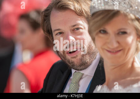 Amorbach, Germania. 16 Set 2017. Matrimonio religioso del principe ereditario Ferdinando di Leiningen e della principessa Viktoria Luise von Preussen ad Amorbach (Baviera), Germania. Il 16 settembre 2017. Foto: Erhardt Szakacs /Picture Alliance |/Picture Alliance/dpa/Alamy Live News Foto Stock