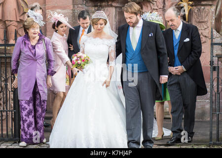 Amorbach, Germania. Xvi Sep, 2017. nozze religiose del principe ereditario Ferdinando di leiningen e princess Viktoria Luise von Preussen in amorbach (Baviera), Germania. il 16 settembre 2017. foto: erhardt szakacs /picture alliance | in tutto il mondo di utilizzo/picture alliance/dpa/alamy live news Foto Stock