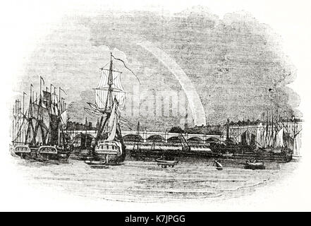 Vecchio vista del ponte Broomielaw, Glasgow. Da autore non identificato, publ. su Penny Magazine, London, 1837 Foto Stock