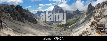 Panorama del gruppo del Catinaccio nelle Dolomiti Foto Stock