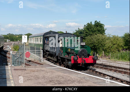 Andrew Barclay 0-4-0T "Signore Fisher' con una dimostrazione di treno sulla Clifton Maybank sperone a Yeovil Centro ferroviario NEL REGNO UNITO Foto Stock