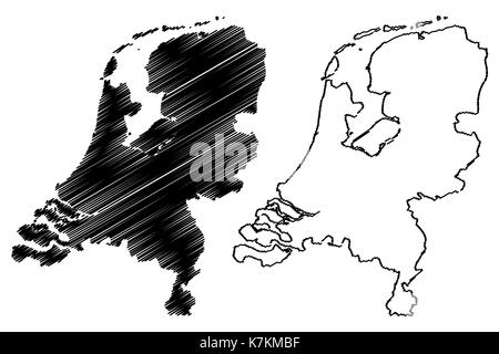 Paesi Bassi mappa illustrazione vettoriale, scribble schizzo holland mappa Illustrazione Vettoriale