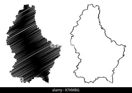 Luxemburg mappa illustrazione vettoriale, scribble schizzo lussemburgo Illustrazione Vettoriale