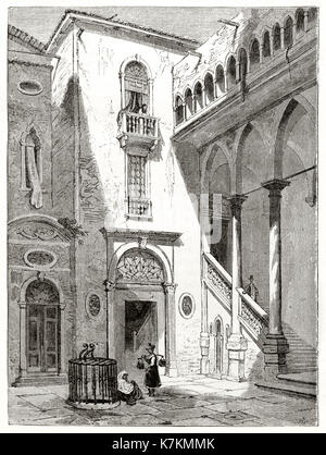 Vecchia veduta del Palazzo da Mula cortile, Venezia, Italia. Da Girardet dopo de Beaumont, publ. in Le Tour du Monde, Parigi, 1862 Foto Stock