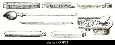 Vecchia illustrazione di persiano di strumenti di scrittura. da autore non identificato, publ. su penny magazine, London, 1837 Foto Stock