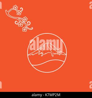 Carino illustrazione del ramo di fiori di ciliegio e il Monte Fuji. set di Giappone tradizionali elementi di design. Illustrazione Vettoriale