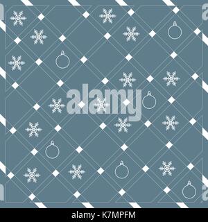 Modello di strisce diagonali o linee in bei colori con i fiocchi di neve e palle di Natale abstract texture griglia. sfondo grafico design. Illustrazione Vettoriale