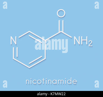 Nicotinammide farmaco e vitamina molecola di formula scheletrico. Foto Stock