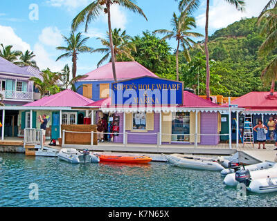 British Virgin island, pussers sbarco, Tortola, sopers foro, marina wharf, promenade shop, caraibi, west indies, Foto Stock