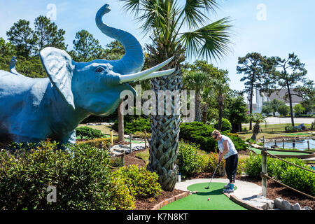 Myrtle Beach South Carolina, Jungle Safari Golf, campo da mini golf, elefante, statua in vetroresina, miniatura, SC170516081 Foto Stock