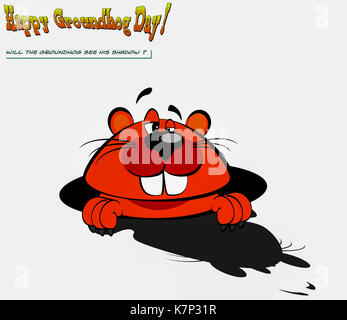 Royalty-free clipart foto di una marmotta vedendo la sua ombra, con felice festa della mamma e altri tipi di testo su sfondo bianco. Foto Stock