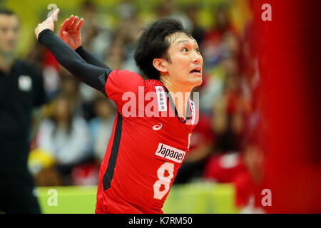 Masahiro yanagida (jpn), 16 settembre 2017 - pallavolo : fivb world grand Champions Cup 2017 uomini match tra Giappone 1-3 l'Iran a Osaka centrale comunale palestra di Osaka in Giappone. (Foto di naoki nishimura/aflo sport) Foto Stock