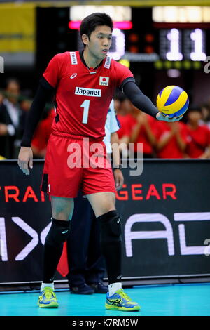 O prendono issei (jpn), 16 settembre 2017 - pallavolo : fivb world grand Champions Cup 2017 uomini match tra Giappone 1-3 l'Iran a Osaka centrale comunale palestra di Osaka in Giappone. (Foto di naoki nishimura/aflo sport) Foto Stock